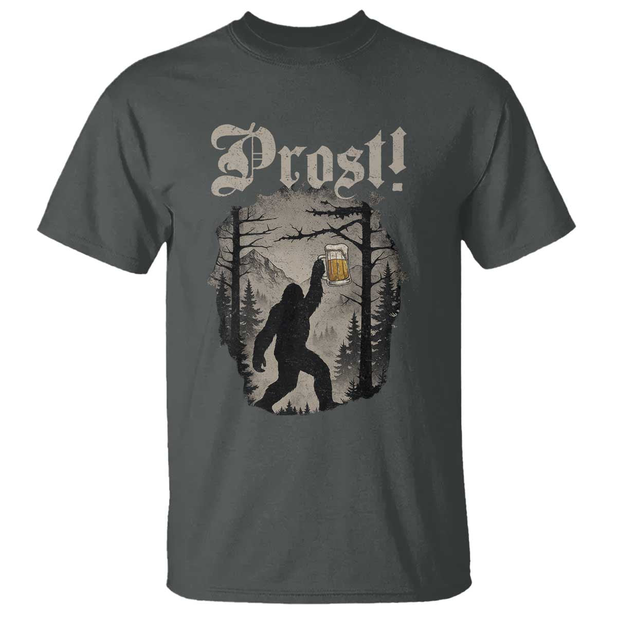 Oktoberfest Bigfoot T Shirt Vintage Forest Sasquatch Drinking Prost - Wonder Print Shop
