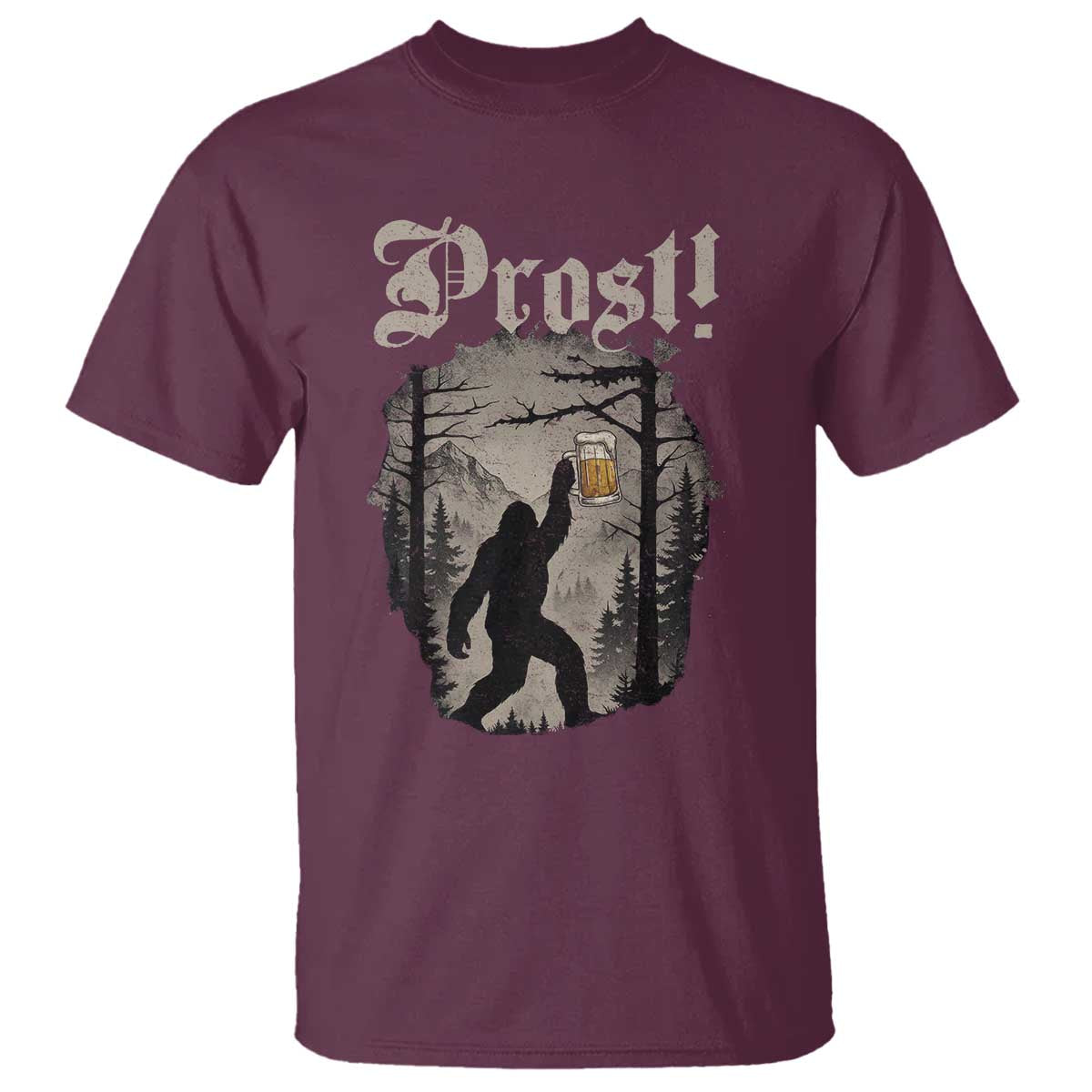 Oktoberfest Bigfoot T Shirt Vintage Forest Sasquatch Drinking Prost - Wonder Print Shop
