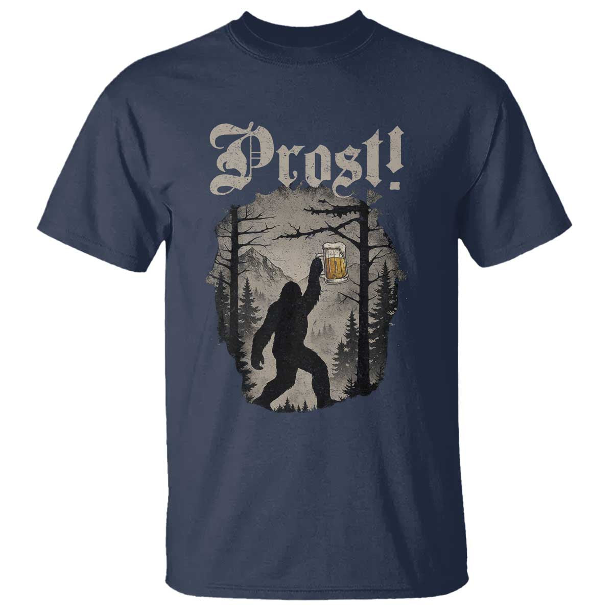 Oktoberfest Bigfoot T Shirt Vintage Forest Sasquatch Drinking Prost - Wonder Print Shop