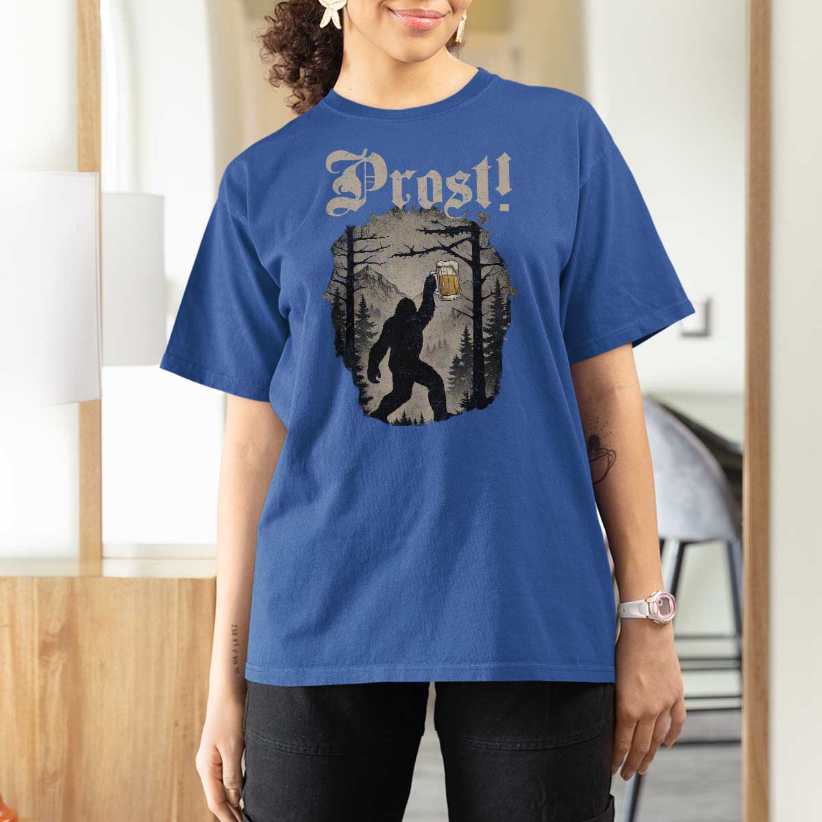 Oktoberfest Bigfoot T Shirt For Women Vintage Forest Sasquatch Drinking Prost - Wonder Print Shop