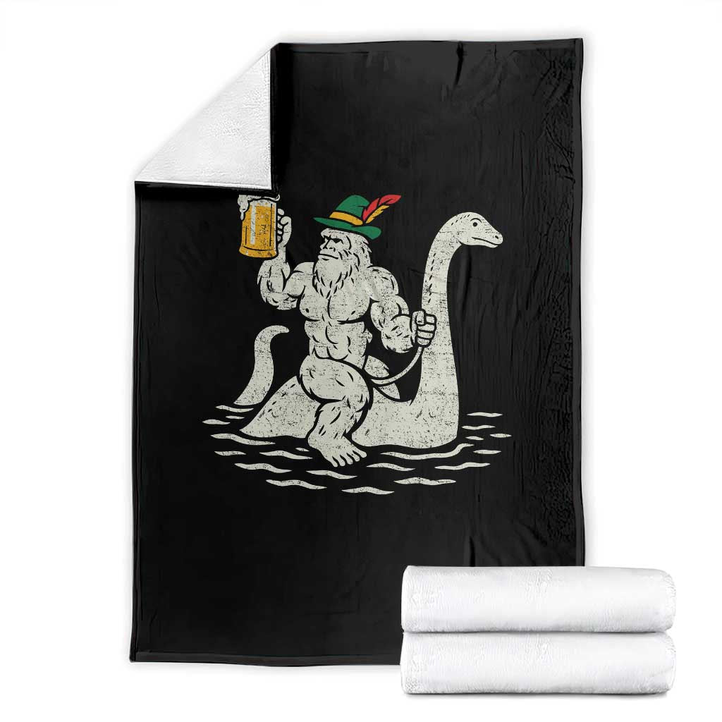 Funny Bigfoot Loch Ness Monster Oktoberfest Throw Blanket German Oktoberfest Sasquatch Drinking - Wonder Print Shop