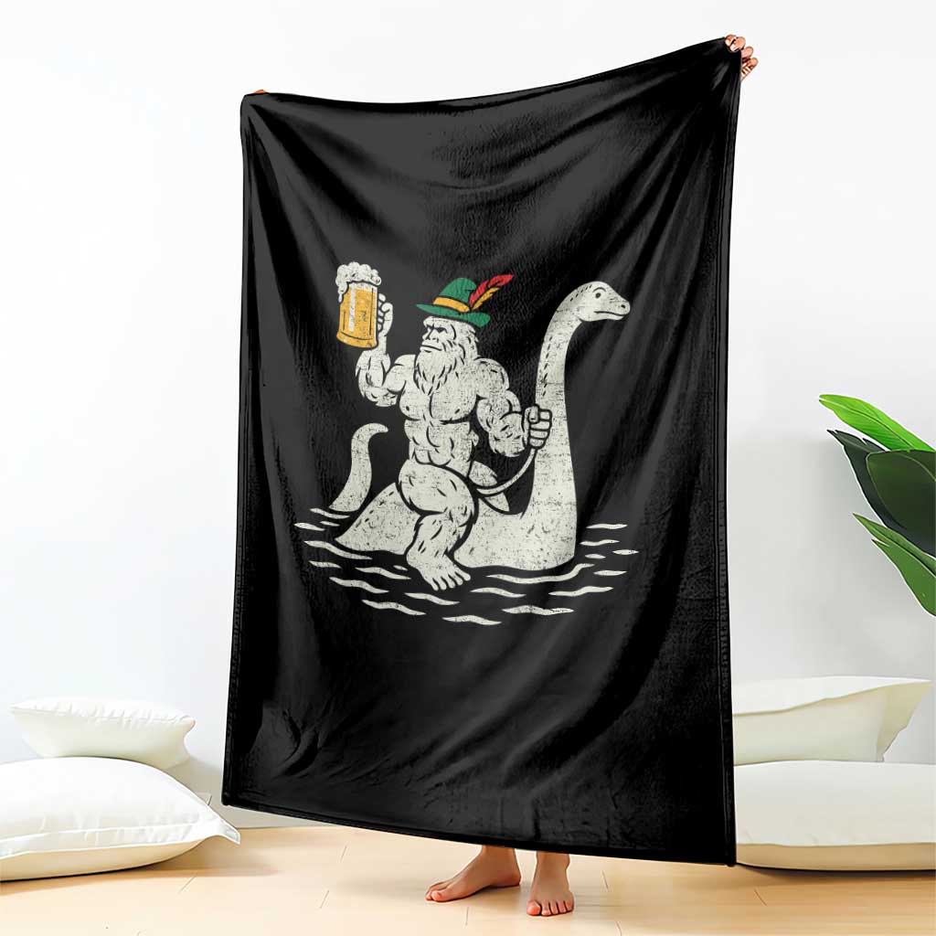 Funny Bigfoot Loch Ness Monster Oktoberfest Throw Blanket German Oktoberfest Sasquatch Drinking - Wonder Print Shop