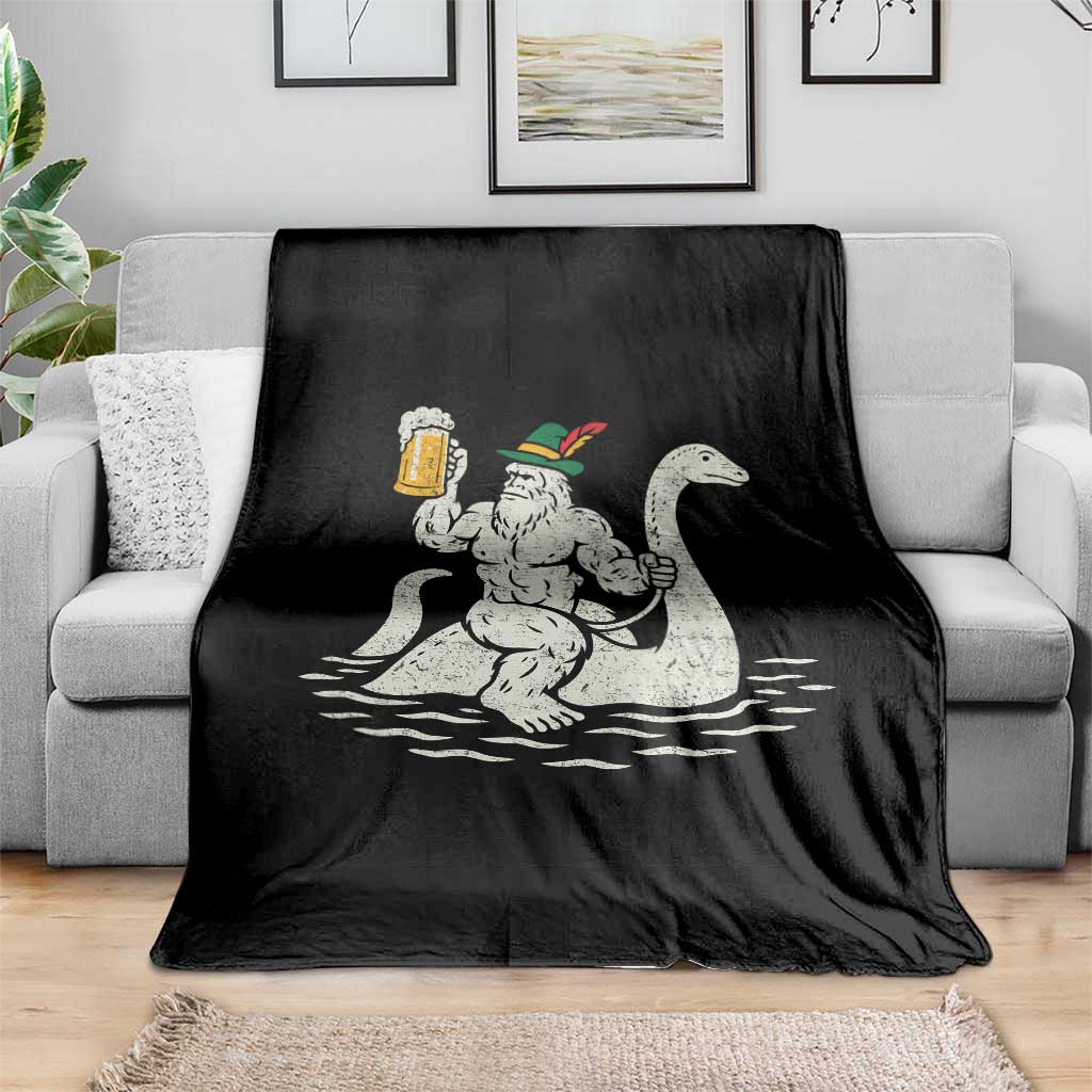 Funny Bigfoot Loch Ness Monster Oktoberfest Throw Blanket German Oktoberfest Sasquatch Drinking - Wonder Print Shop