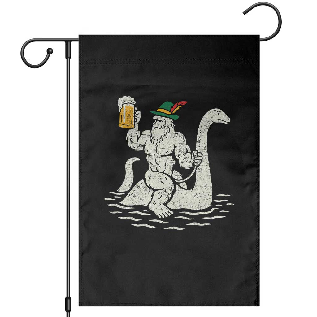 Funny Bigfoot Loch Ness Monster Oktoberfest Garden Flag German Oktoberfest Sasquatch Drinking - Wonder Print Shop