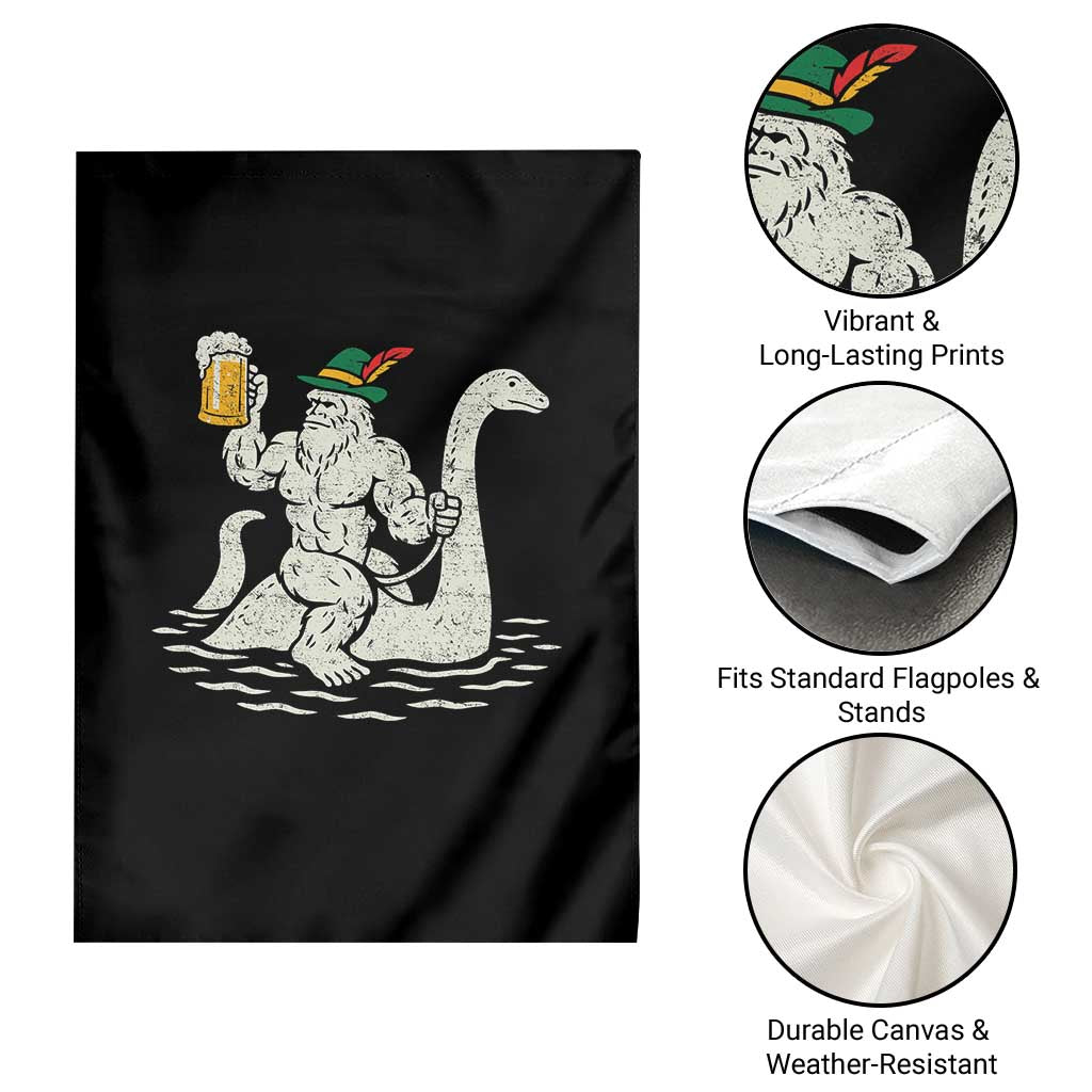 Funny Bigfoot Loch Ness Monster Oktoberfest Garden Flag German Oktoberfest Sasquatch Drinking - Wonder Print Shop