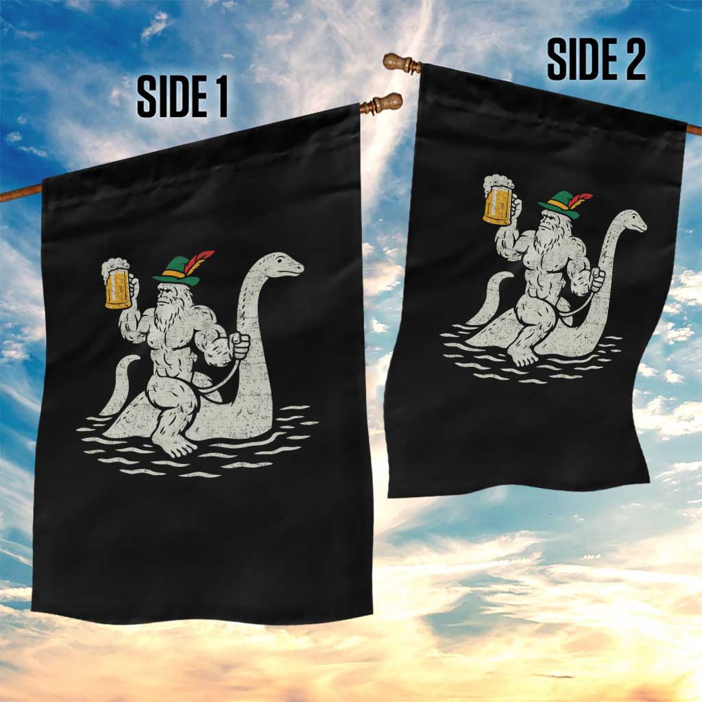Funny Bigfoot Loch Ness Monster Oktoberfest Garden Flag German Oktoberfest Sasquatch Drinking - Wonder Print Shop