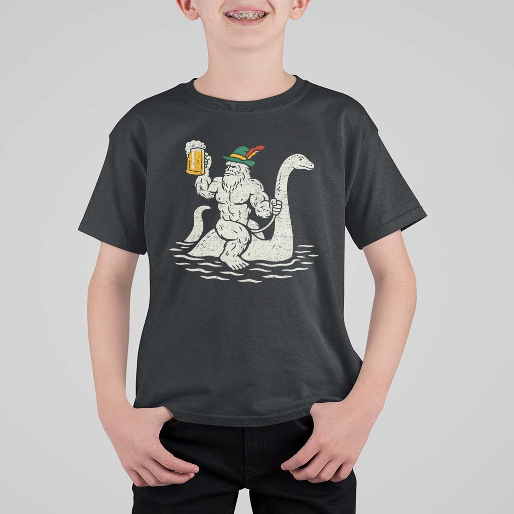 Funny Bigfoot Loch Ness Monster Oktoberfest T Shirt For Kid German Oktoberfest Sasquatch Drinking - Wonder Print Shop