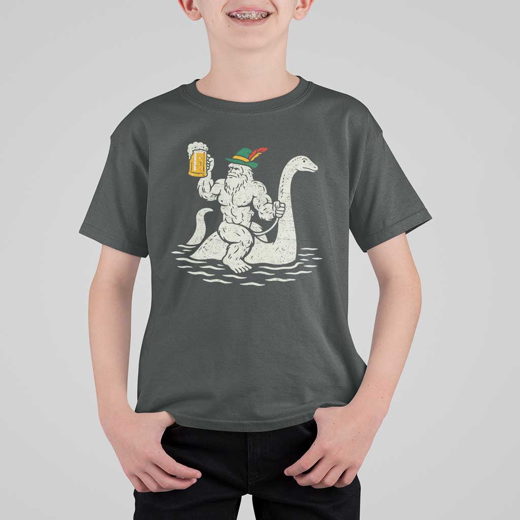 Funny Bigfoot Loch Ness Monster Oktoberfest T Shirt For Kid German Oktoberfest Sasquatch Drinking - Wonder Print Shop
