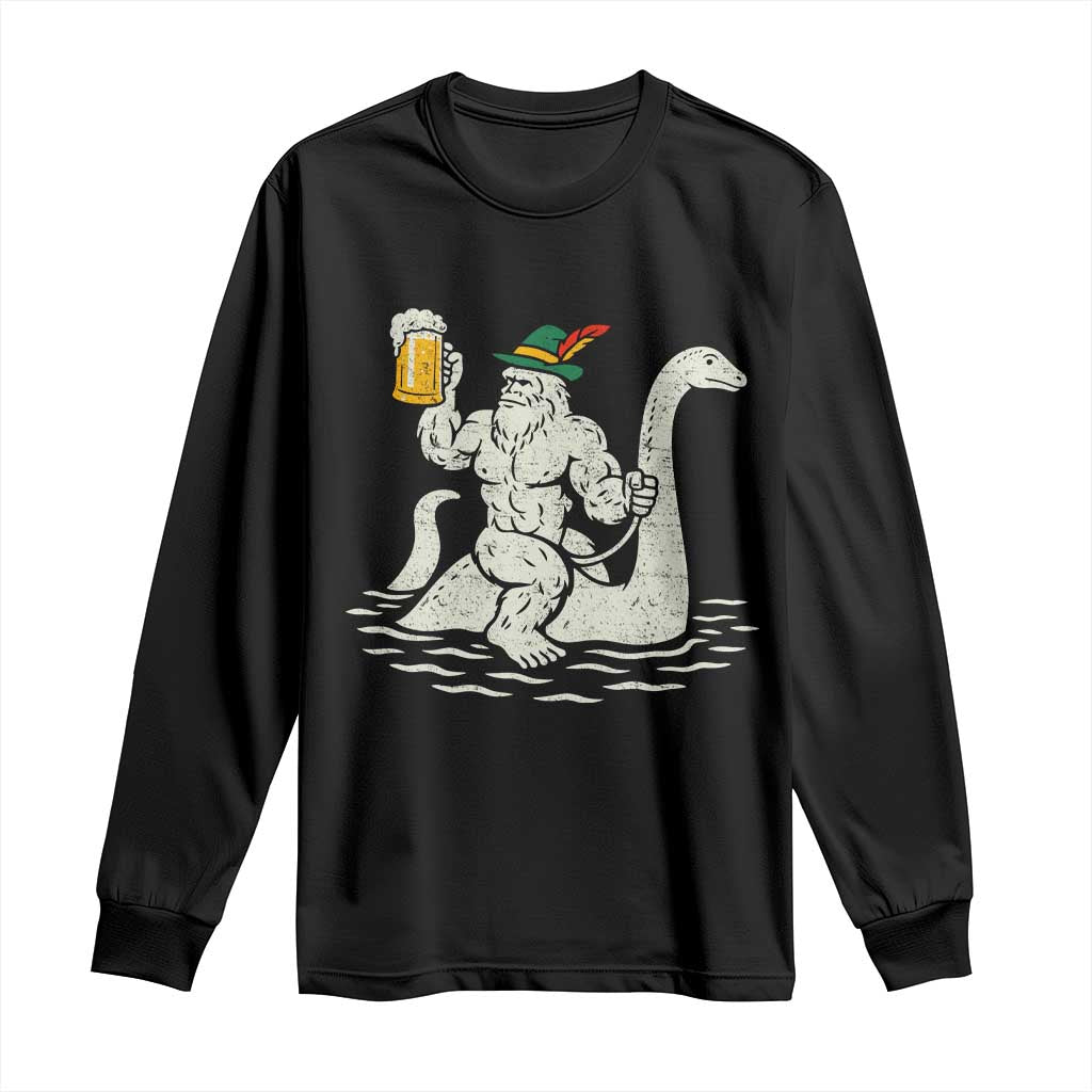 Funny Bigfoot Loch Ness Monster Oktoberfest Long Sleeve Shirt German Oktoberfest Sasquatch Drinking - Wonder Print Shop