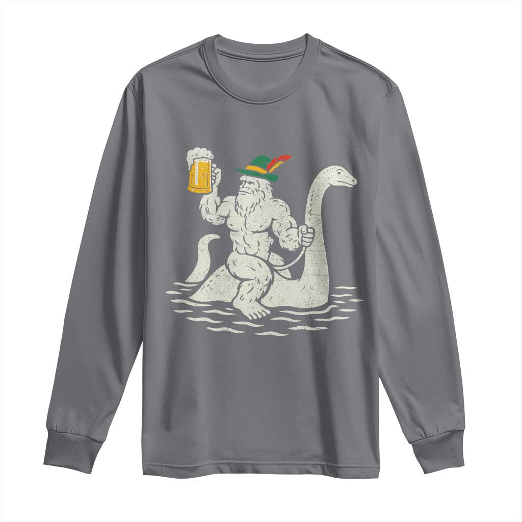 Funny Bigfoot Loch Ness Monster Oktoberfest Long Sleeve Shirt German Oktoberfest Sasquatch Drinking - Wonder Print Shop