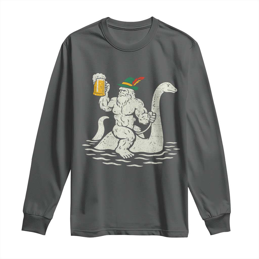 Funny Bigfoot Loch Ness Monster Oktoberfest Long Sleeve Shirt German Oktoberfest Sasquatch Drinking - Wonder Print Shop