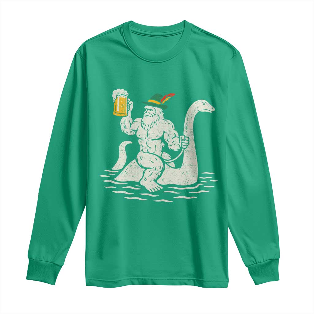 Funny Bigfoot Loch Ness Monster Oktoberfest Long Sleeve Shirt German Oktoberfest Sasquatch Drinking - Wonder Print Shop