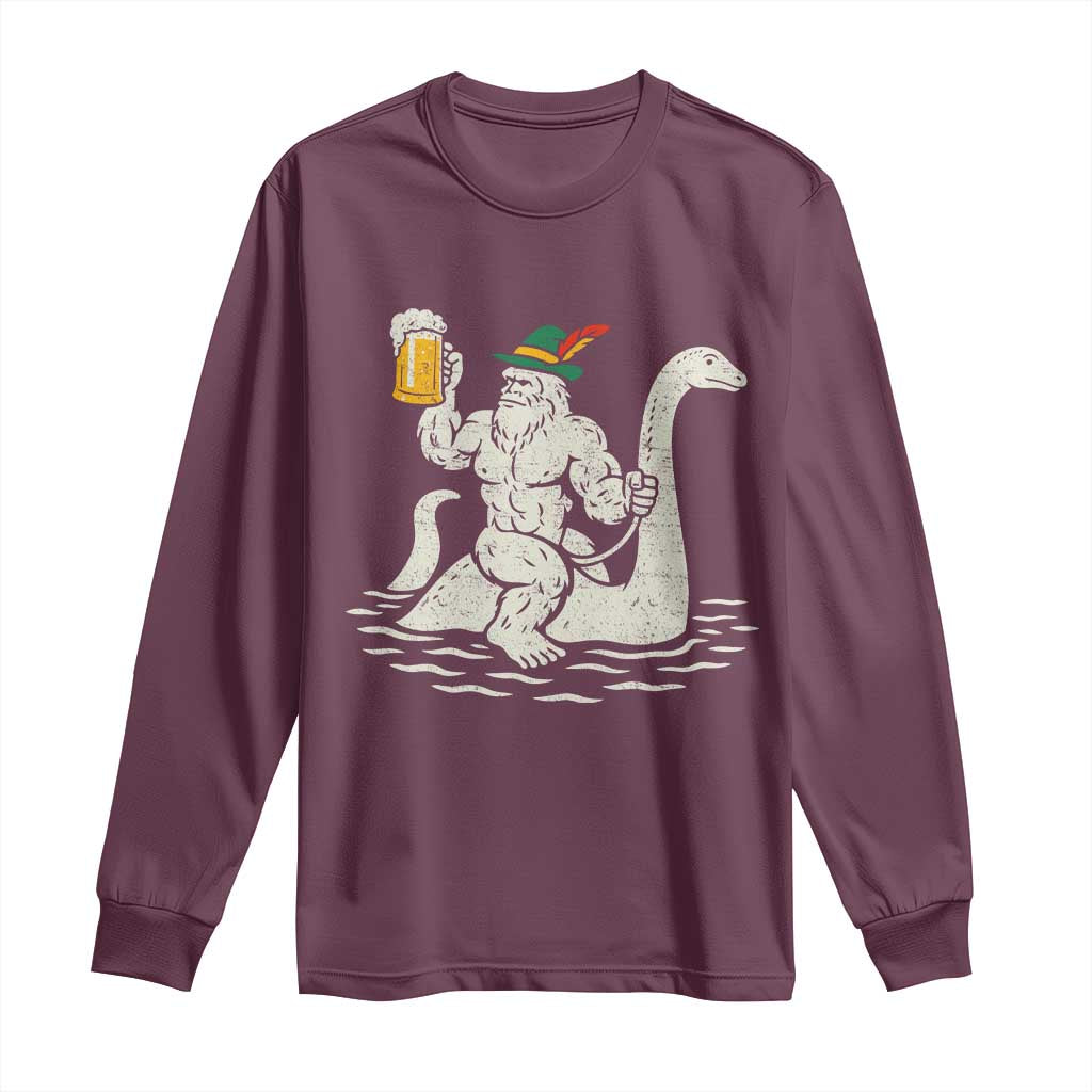 Funny Bigfoot Loch Ness Monster Oktoberfest Long Sleeve Shirt German Oktoberfest Sasquatch Drinking - Wonder Print Shop
