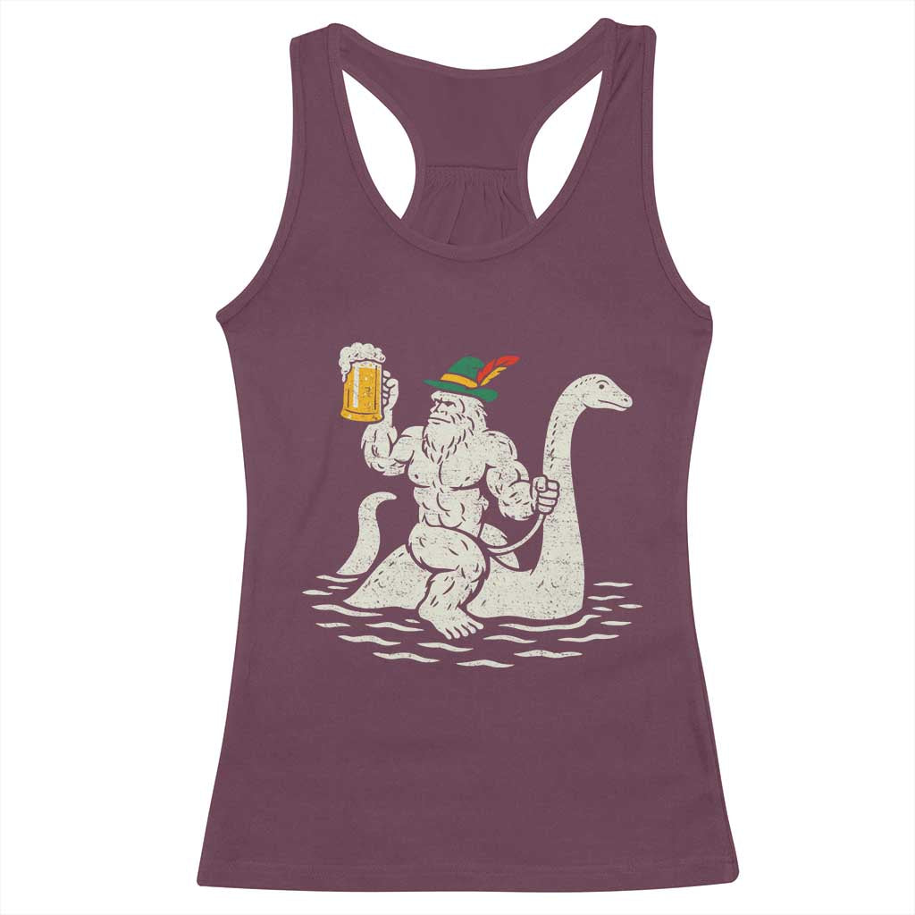Funny Bigfoot Loch Ness Monster Oktoberfest Racerback Tank Top German Oktoberfest Sasquatch Drinking - Wonder Print Shop