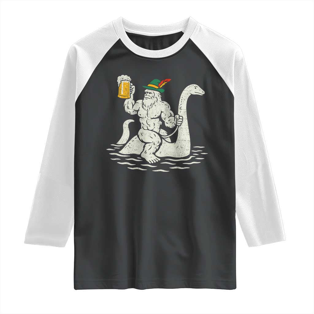 Funny Bigfoot Loch Ness Monster Oktoberfest Raglan Shirt German Oktoberfest Sasquatch Drinking - Wonder Print Shop