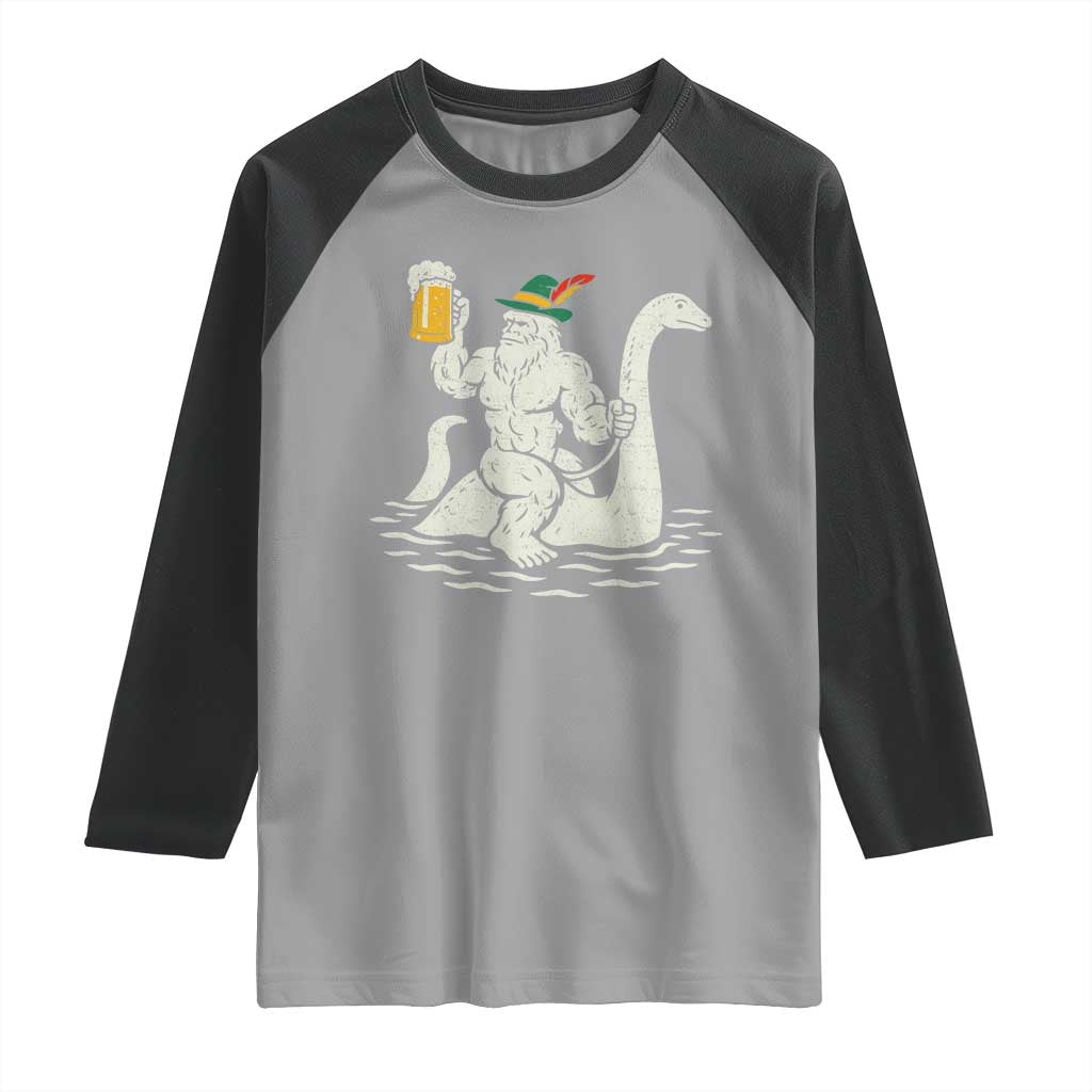 Funny Bigfoot Loch Ness Monster Oktoberfest Raglan Shirt German Oktoberfest Sasquatch Drinking - Wonder Print Shop