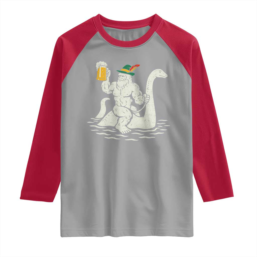 Funny Bigfoot Loch Ness Monster Oktoberfest Raglan Shirt German Oktoberfest Sasquatch Drinking - Wonder Print Shop