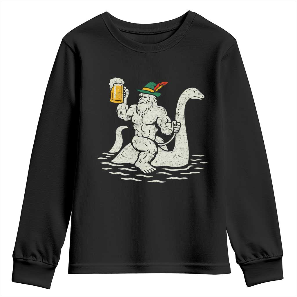 Funny Bigfoot Loch Ness Monster Oktoberfest Youth Sweatshirt German Oktoberfest Sasquatch Drinking - Wonder Print Shop