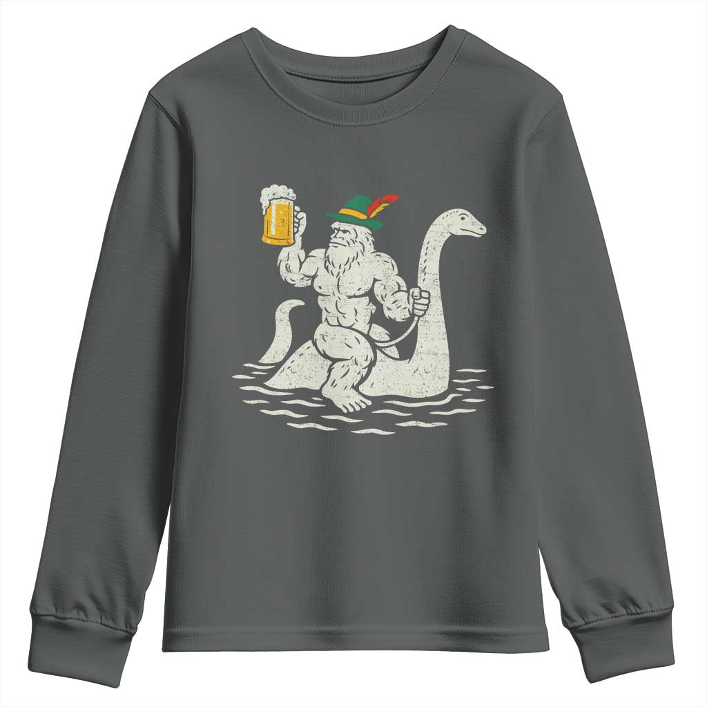 Funny Bigfoot Loch Ness Monster Oktoberfest Youth Sweatshirt German Oktoberfest Sasquatch Drinking - Wonder Print Shop