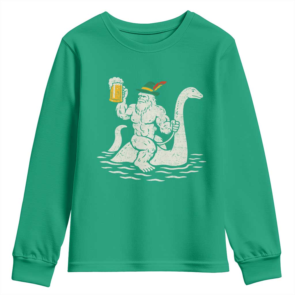 Funny Bigfoot Loch Ness Monster Oktoberfest Youth Sweatshirt German Oktoberfest Sasquatch Drinking - Wonder Print Shop