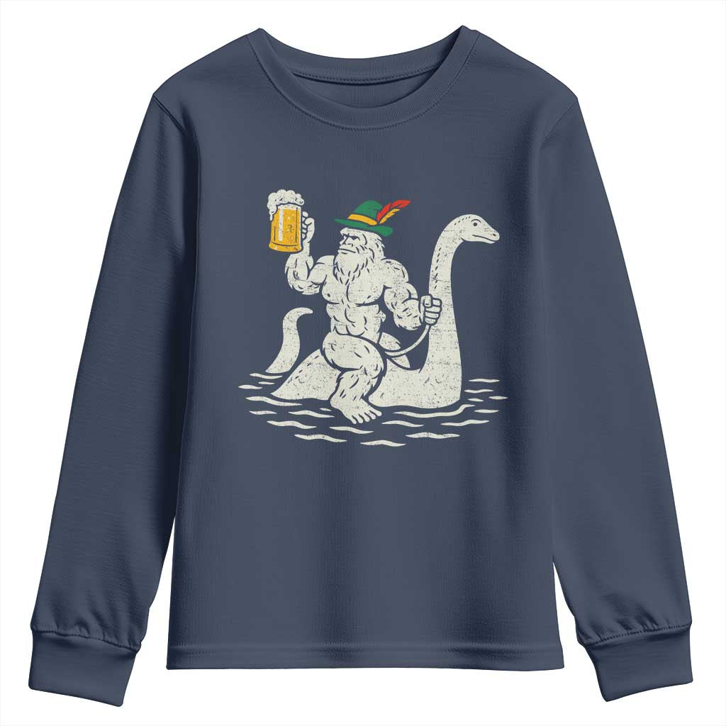 Funny Bigfoot Loch Ness Monster Oktoberfest Youth Sweatshirt German Oktoberfest Sasquatch Drinking - Wonder Print Shop