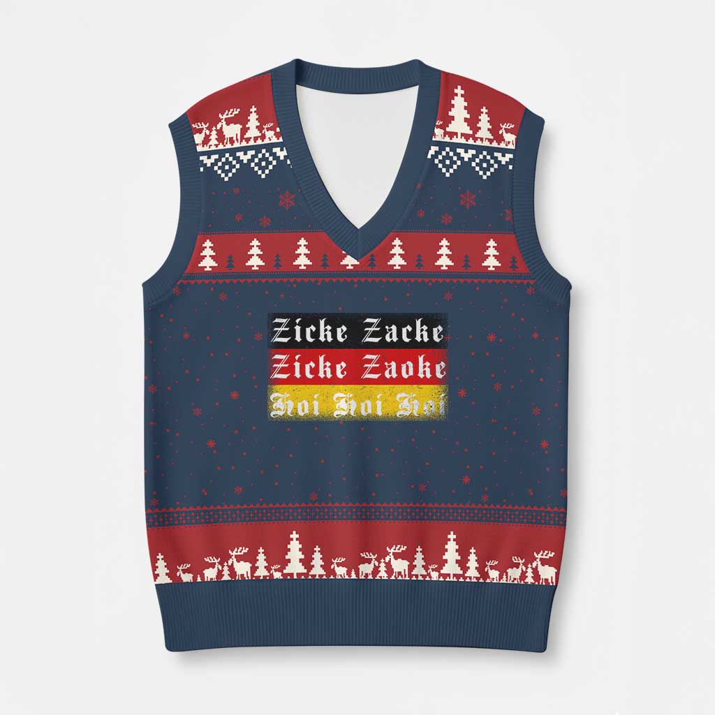 Zicke Zacke Hoi Oktoberfest V-Neck Knit Sweater Vest Vintage German Flag - Wonder Print Shop