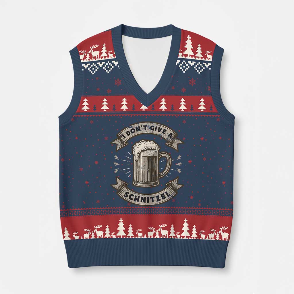 Funny Oktoberfest V-Neck Knit Sweater Vest I Dont Give A Schnitzel German Beer Wurst - Wonder Print Shop