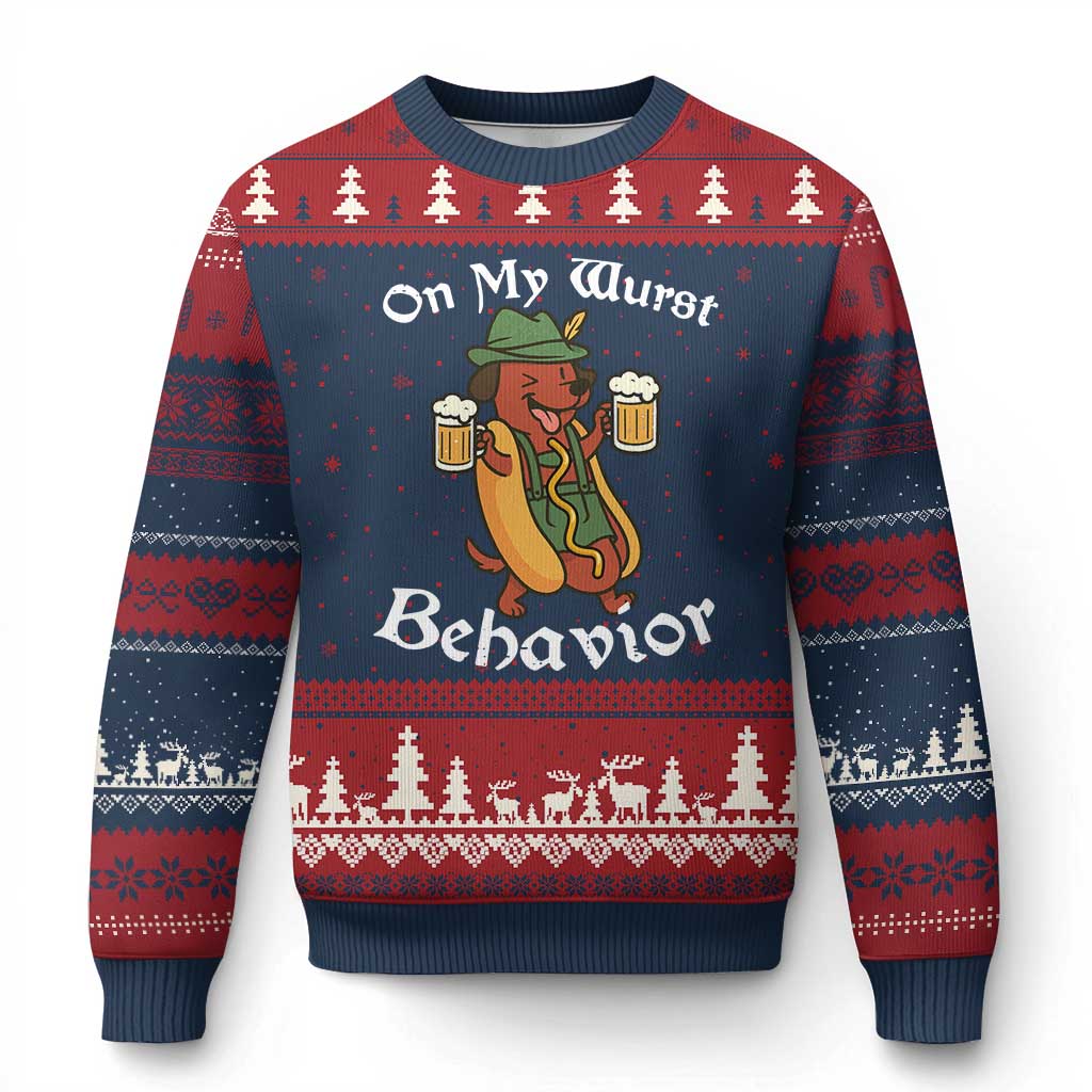 Oktoberfest On My Wurst Behavior Ugly Christmas Sweater Funny German - Wonder Print Shop