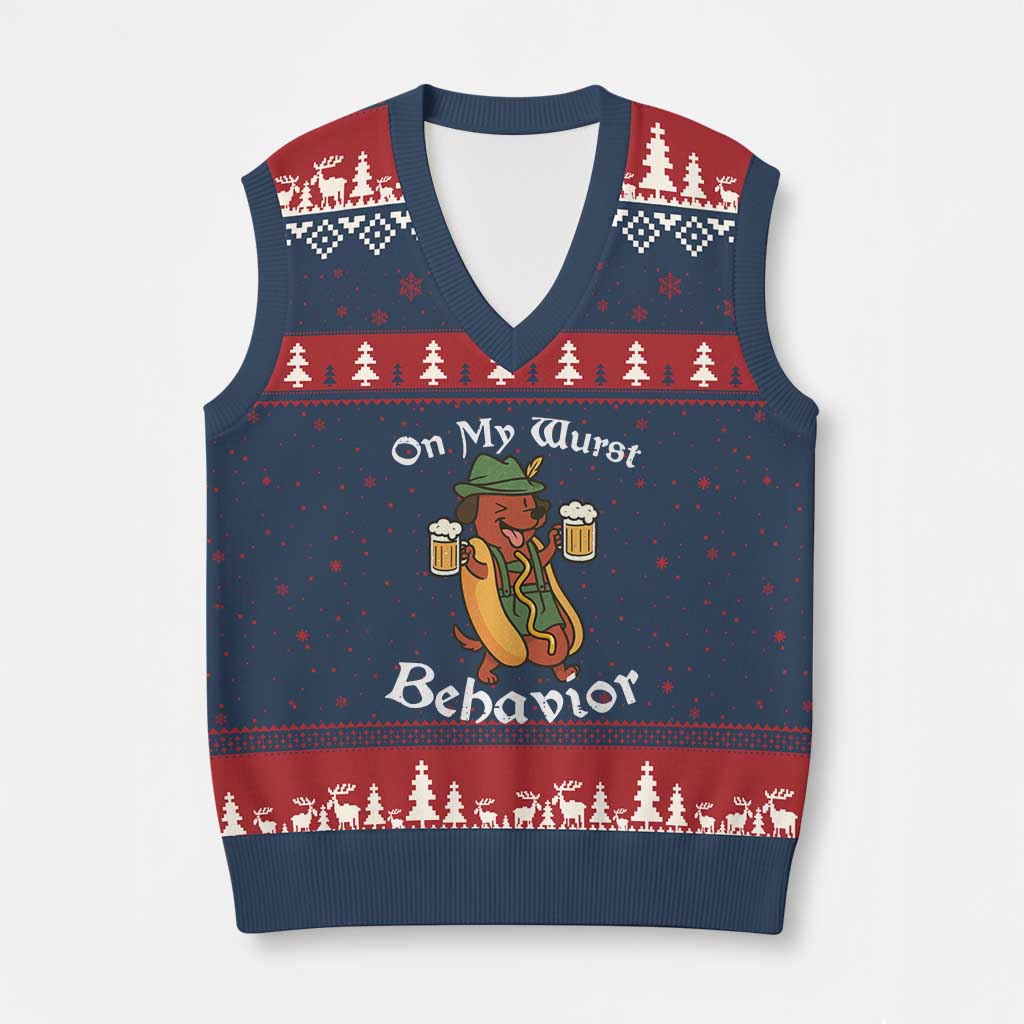 Oktoberfest On My Wurst Behavior V-Neck Knit Sweater Vest Funny German - Wonder Print Shop