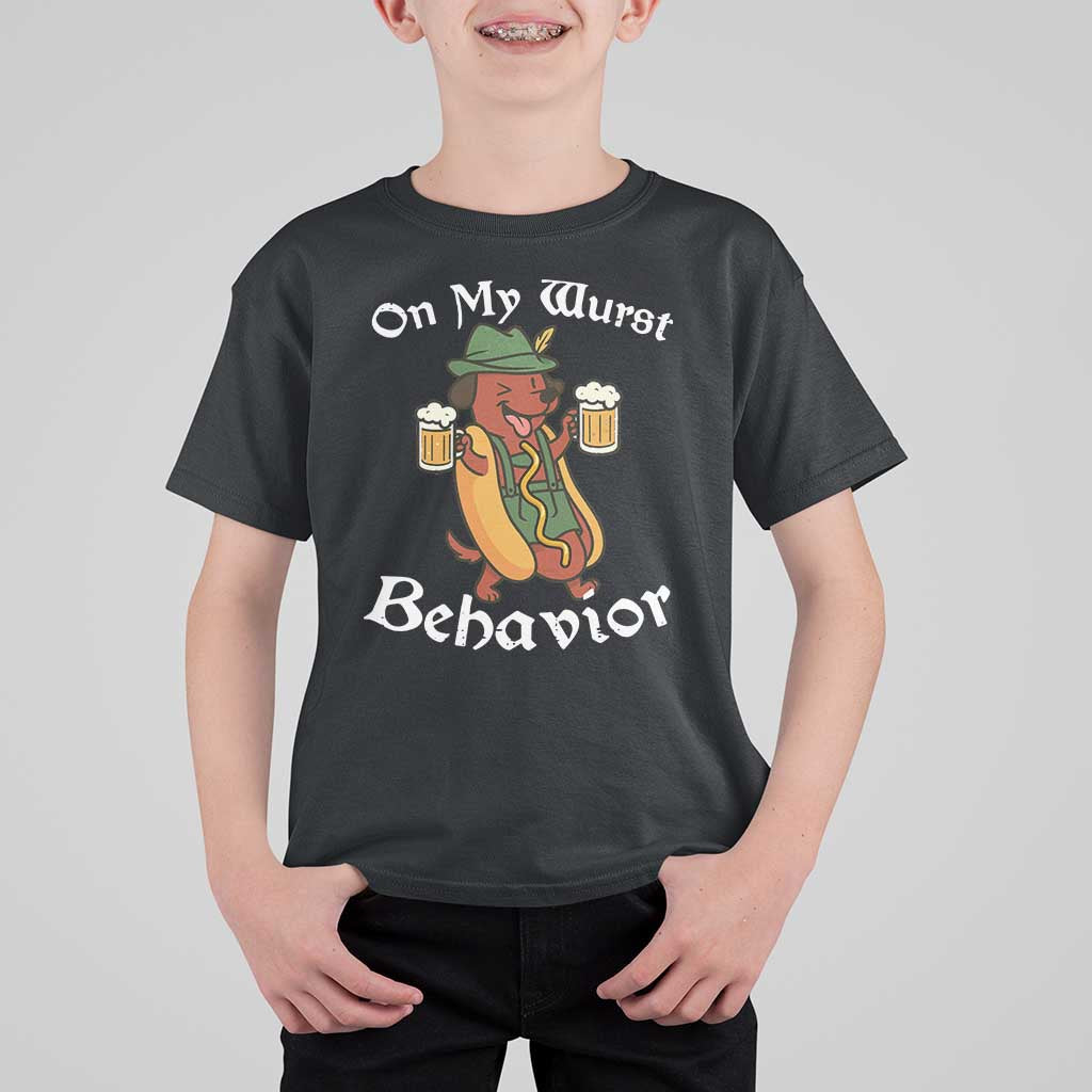 Oktoberfest On My Wurst Behavior T Shirt For Kid Funny German - Wonder Print Shop