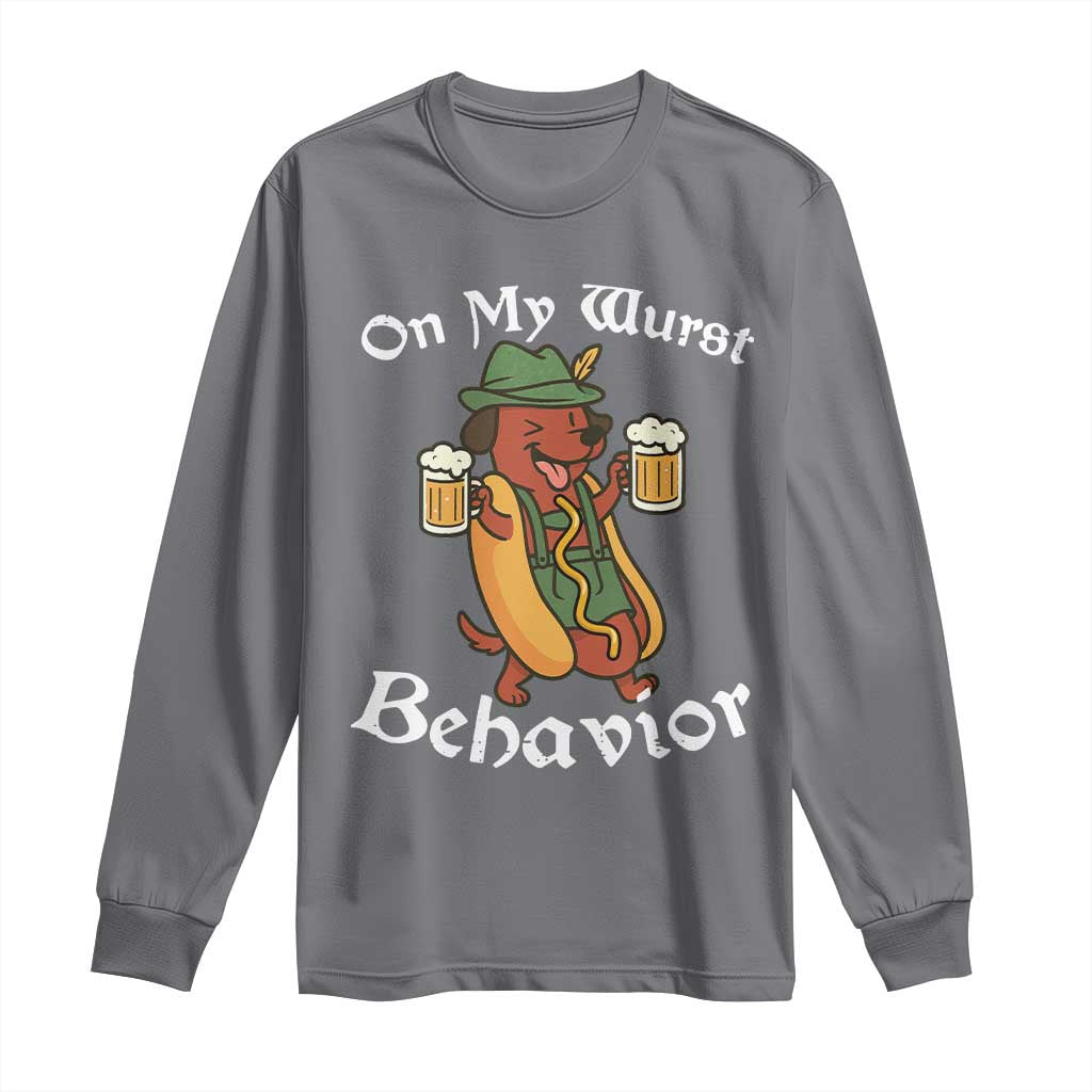 Oktoberfest On My Wurst Behavior Long Sleeve Shirt Funny German - Wonder Print Shop