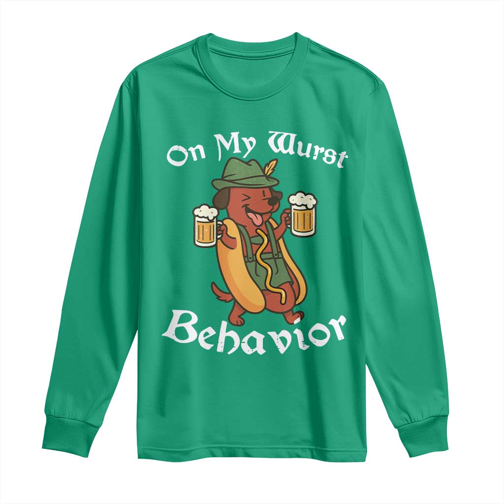 Oktoberfest On My Wurst Behavior Long Sleeve Shirt Funny German - Wonder Print Shop