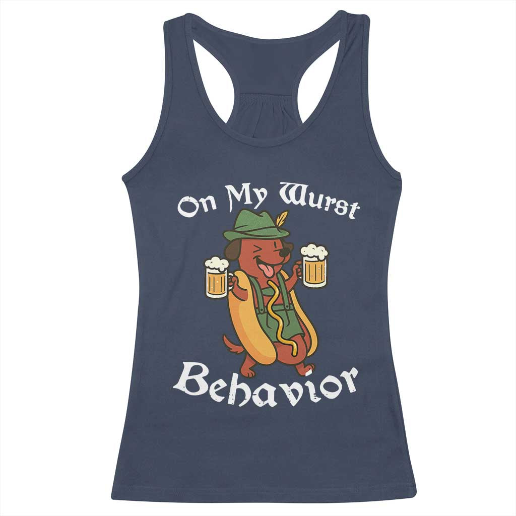 Oktoberfest On My Wurst Behavior Racerback Tank Top Funny German - Wonder Print Shop