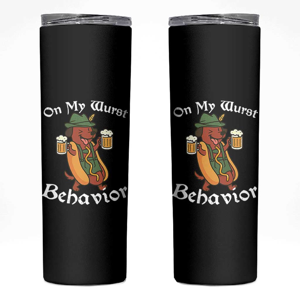 Oktoberfest On My Wurst Behavior Skinny Tumbler Funny German - Wonder Print Shop