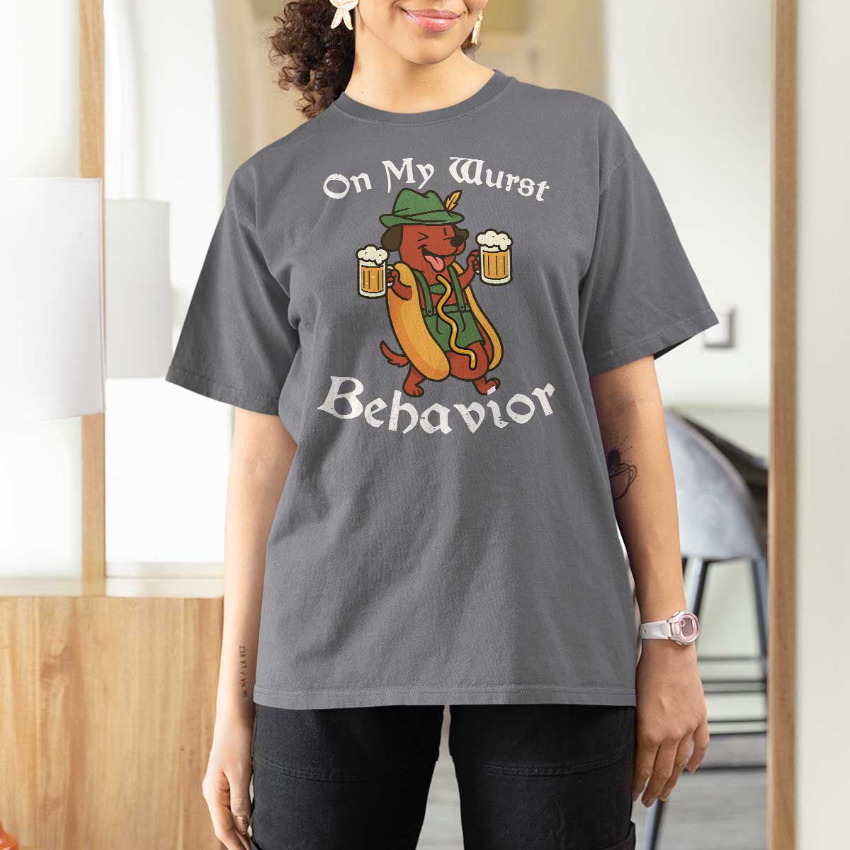 Oktoberfest On My Wurst Behavior T Shirt For Women Funny German - Wonder Print Shop