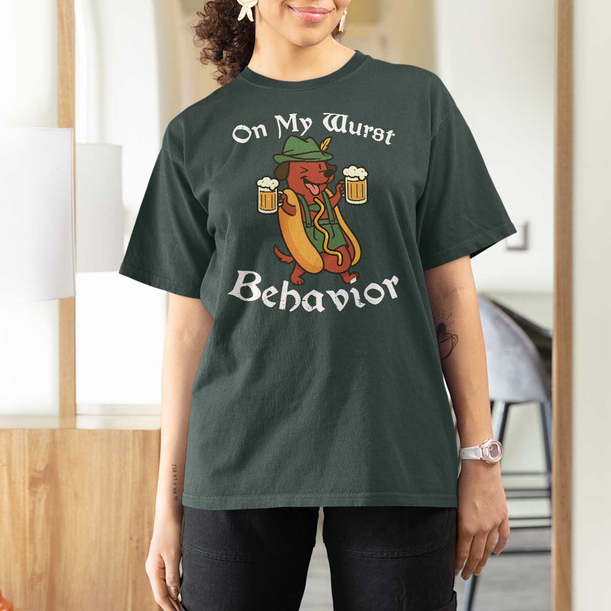 Oktoberfest On My Wurst Behavior T Shirt For Women Funny German - Wonder Print Shop