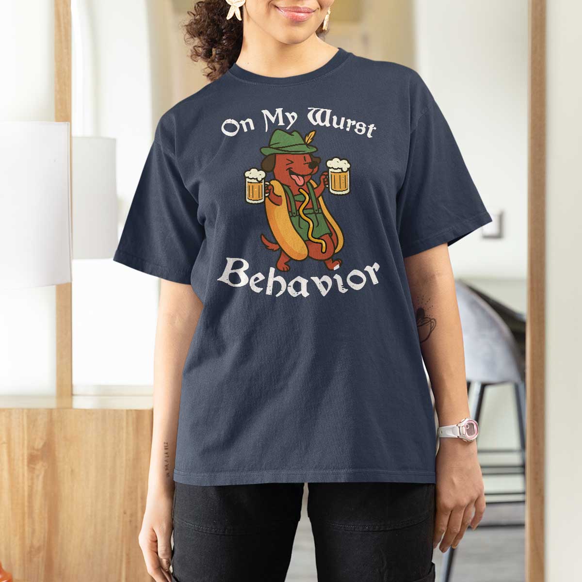 Oktoberfest On My Wurst Behavior T Shirt For Women Funny German - Wonder Print Shop