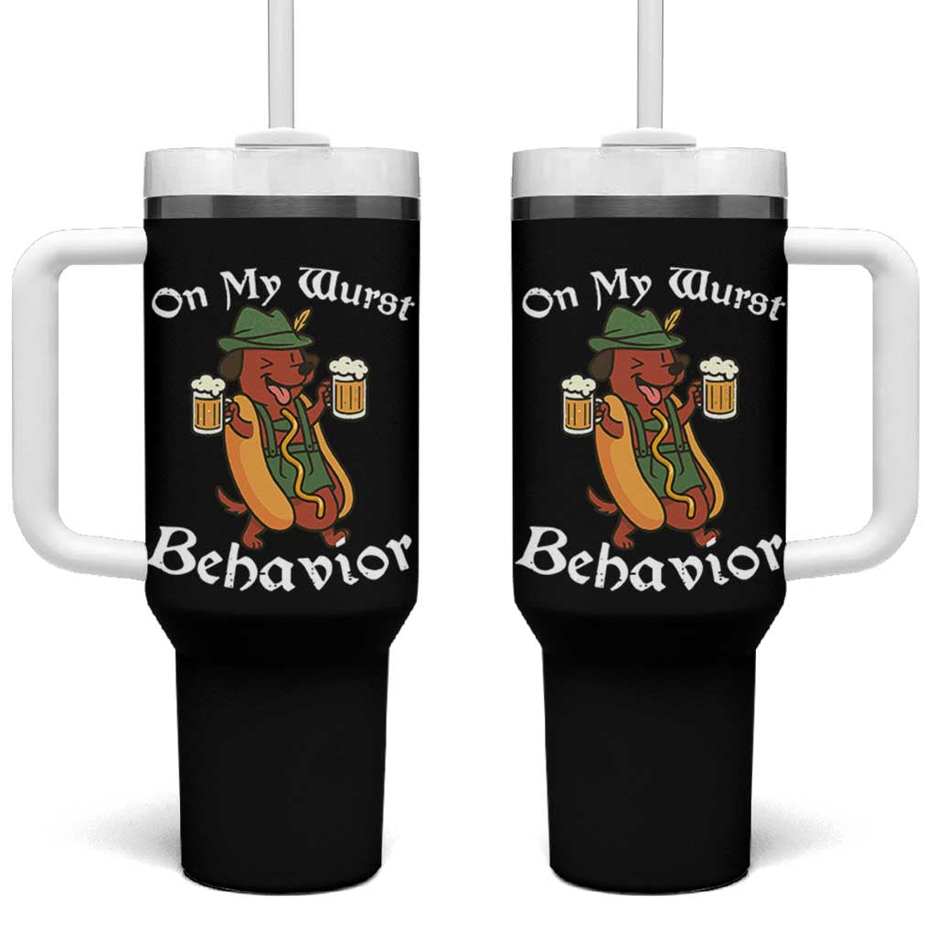 Oktoberfest On My Wurst Behavior Tumbler With Handle Funny German - Wonder Print Shop