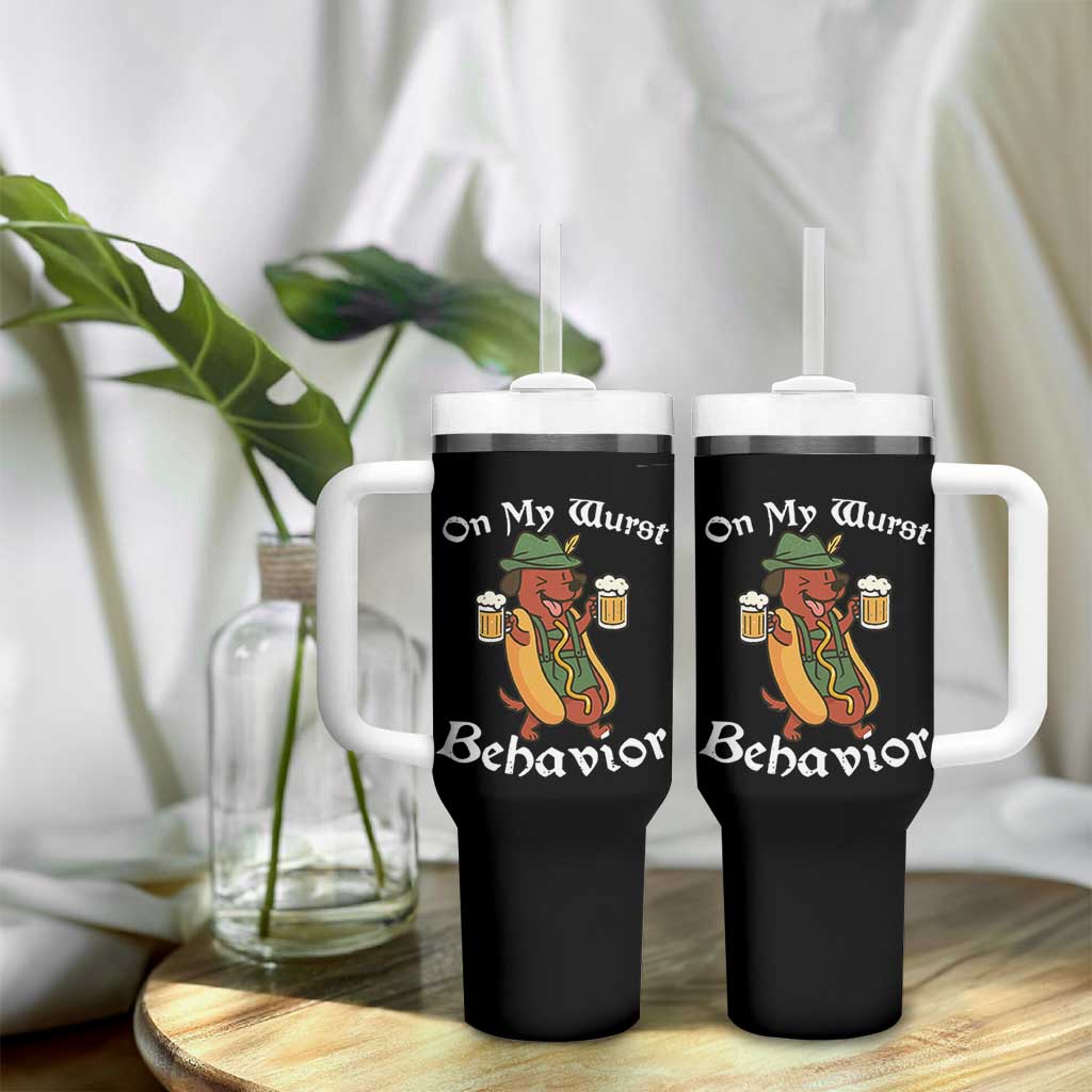 Oktoberfest On My Wurst Behavior Tumbler With Handle Funny German - Wonder Print Shop