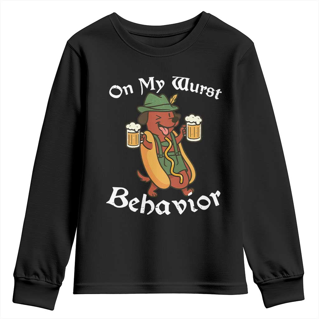 Oktoberfest On My Wurst Behavior Youth Sweatshirt Funny German - Wonder Print Shop