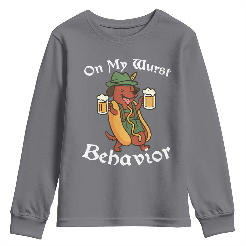 Oktoberfest On My Wurst Behavior Youth Sweatshirt Funny German - Wonder Print Shop