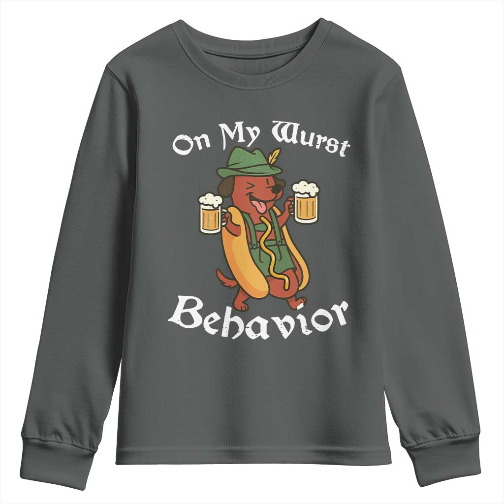 Oktoberfest On My Wurst Behavior Youth Sweatshirt Funny German - Wonder Print Shop