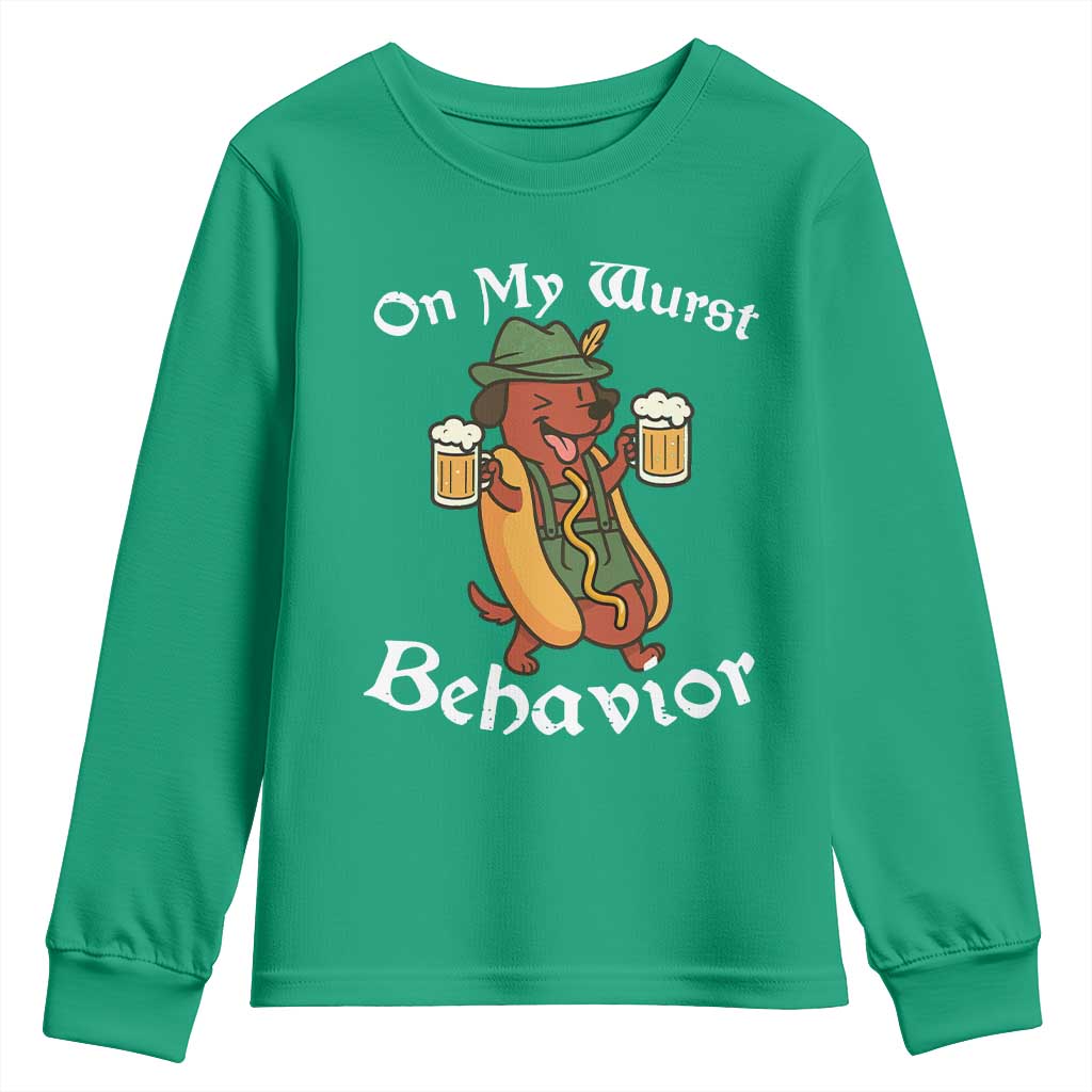 Oktoberfest On My Wurst Behavior Youth Sweatshirt Funny German - Wonder Print Shop
