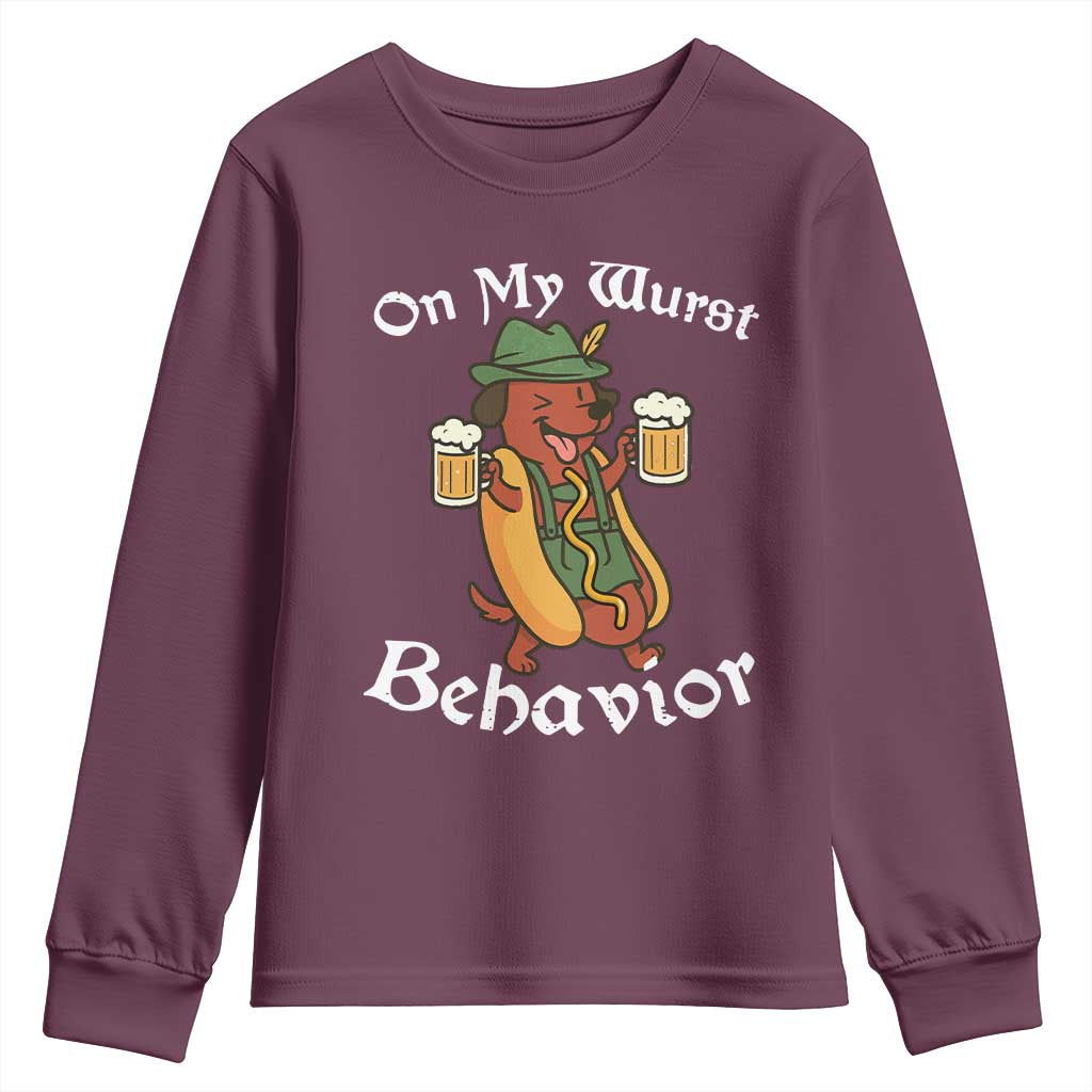 Oktoberfest On My Wurst Behavior Youth Sweatshirt Funny German - Wonder Print Shop