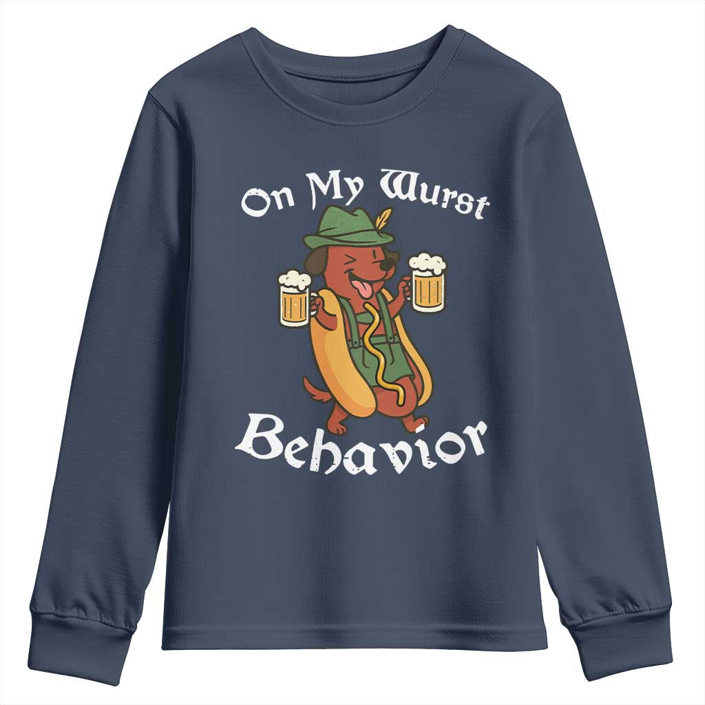 Oktoberfest On My Wurst Behavior Youth Sweatshirt Funny German - Wonder Print Shop