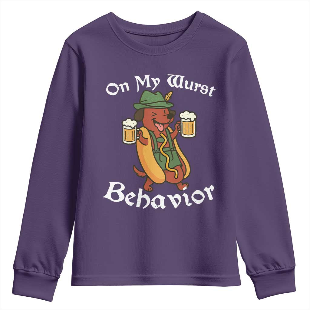 Oktoberfest On My Wurst Behavior Youth Sweatshirt Funny German - Wonder Print Shop
