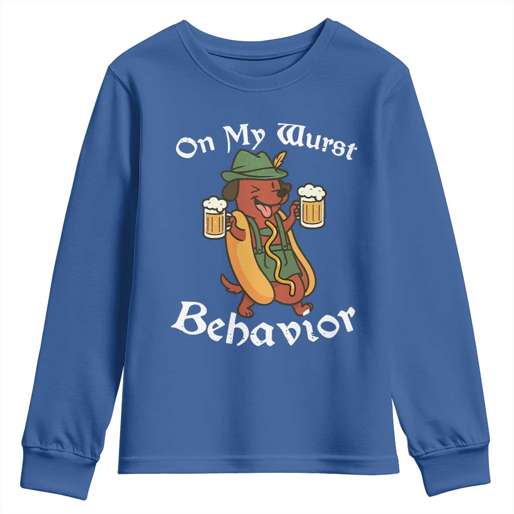 Oktoberfest On My Wurst Behavior Youth Sweatshirt Funny German - Wonder Print Shop