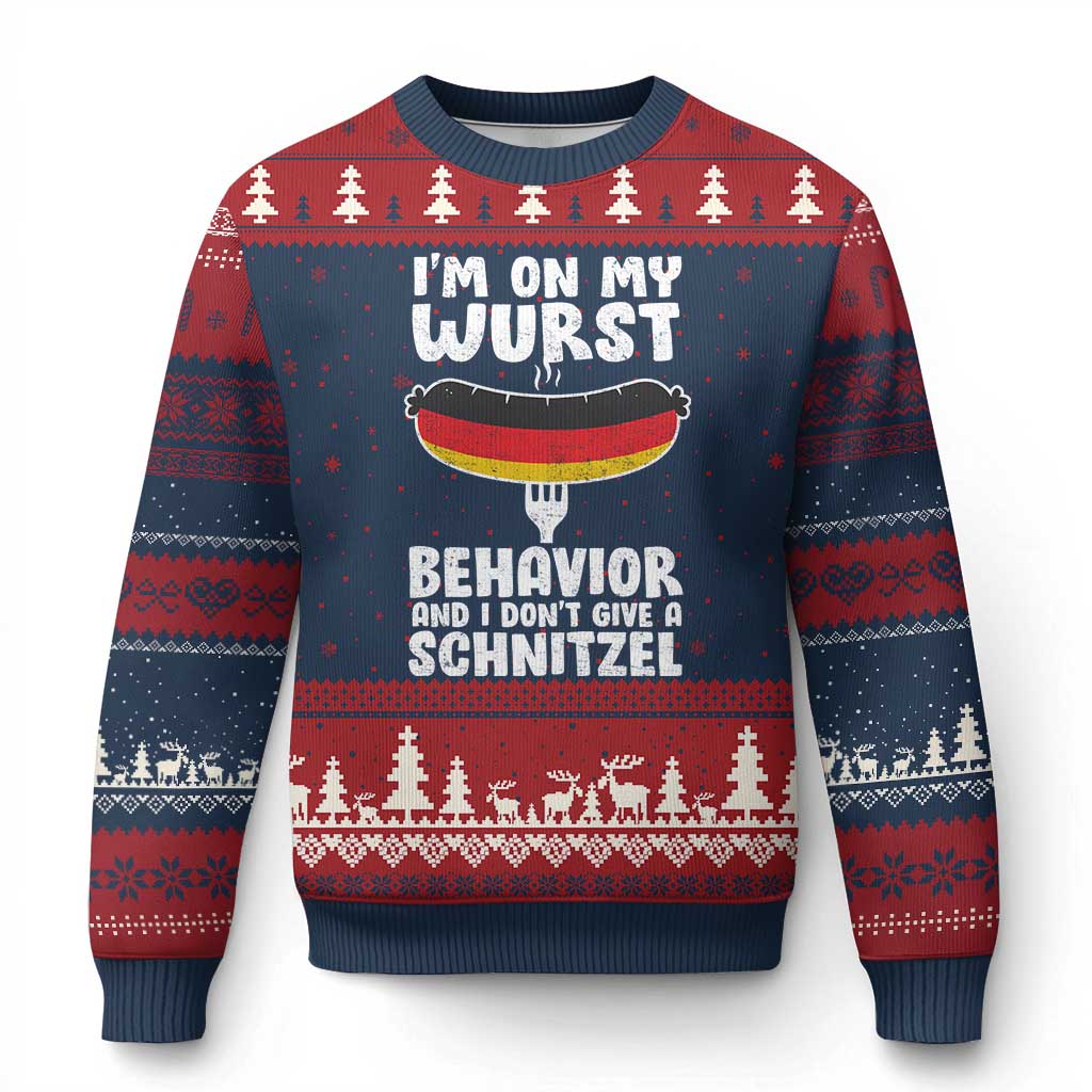 Oktoberfest On My Wurst Behavior Ugly Christmas Sweater Dont Give Schnitzel Funny German - Wonder Print Shop
