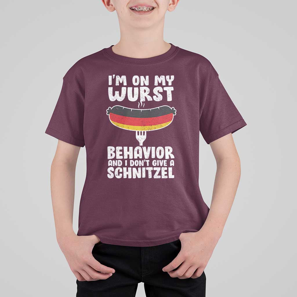 Oktoberfest On My Wurst Behavior T Shirt For Kid Dont Give Schnitzel Funny German - Wonder Print Shop