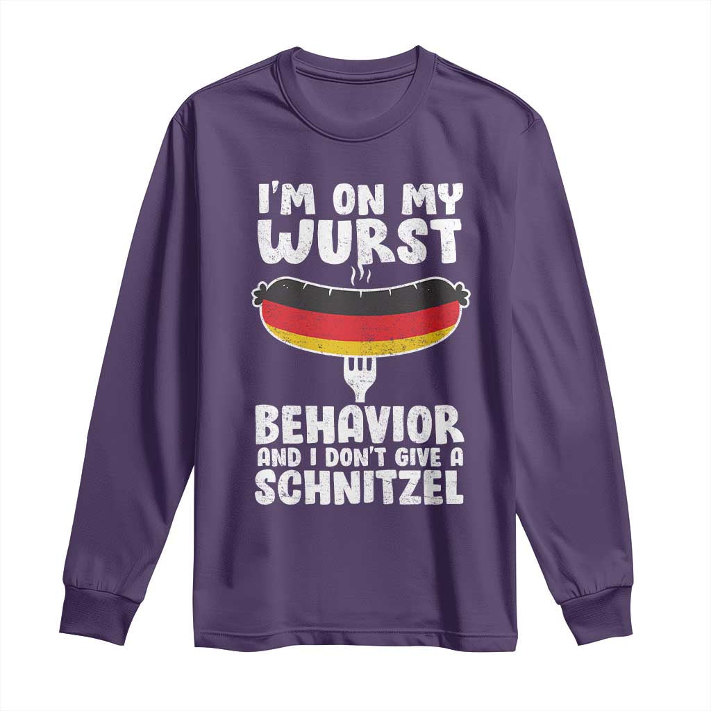 Oktoberfest On My Wurst Behavior Long Sleeve Shirt Dont Give Schnitzel Funny German - Wonder Print Shop